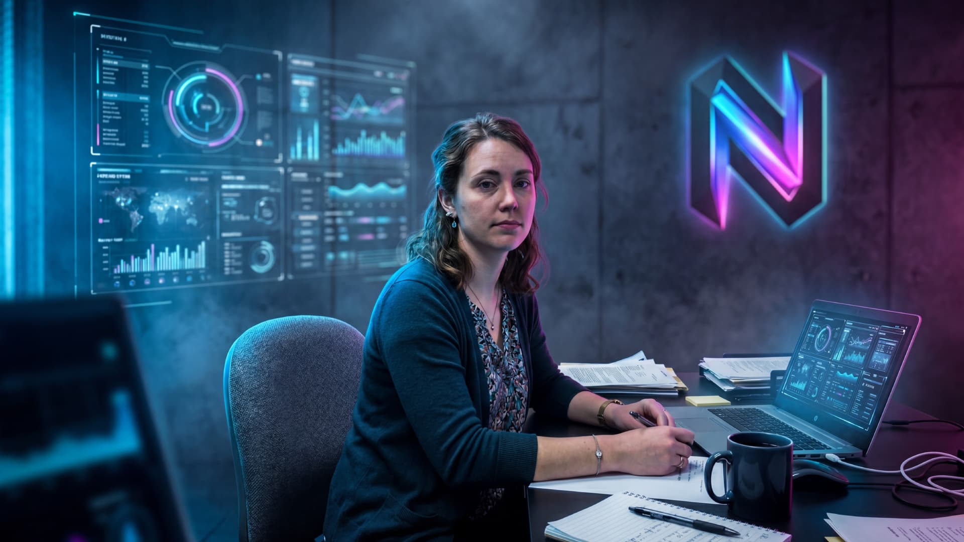 Mit KI-Grading: dieselbe Szene im Neon-Noir-Look